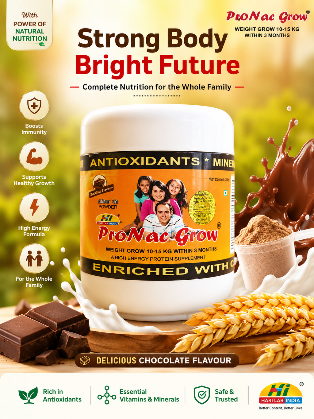 ProNac Grow Weight Gain Protein Powder for Men, Women & Teens | High Energy Nutrition Supplement with Antioxidants & Vitamins | Chocolate Flavour